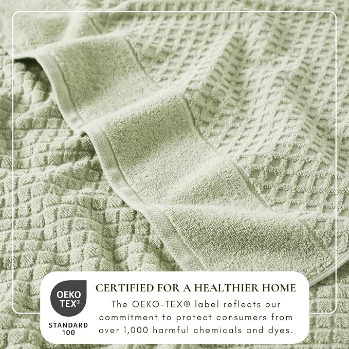 Great Bay Home Bath Towels - 100% Cotton 6 Piece Bath Sheet Set - Diamond Waffle Weave - Absorbent, Durable, Quick-Dry Towels for Bathroom (Pale Green)