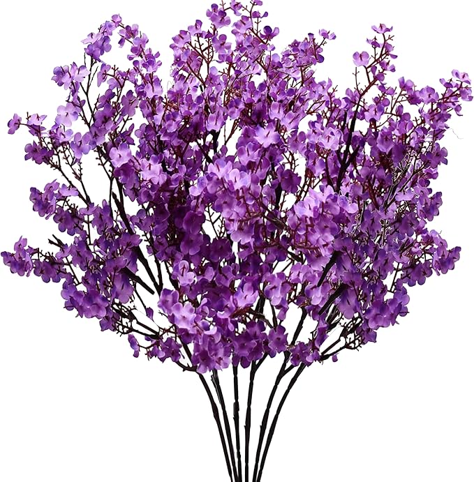 Mandy's Purple Artificial Baby’s Breath European Flowers 6 Bundles Silk Gypsophila with Bendable Stems for Fall Thanksgiving & Christmas Centerpiece Wedding Decor and Table Arrangements
