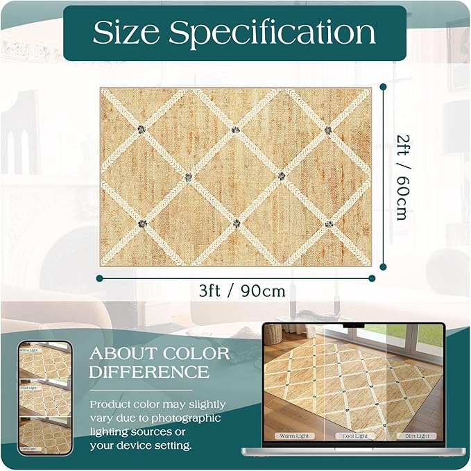 Front Door Mat Indoor - 2x3 Non-Slip Front Door Rug Washable Doormat Indoor Outdoor Entrance Woven-Look Beige Farmhouse Geometric Small Throw Rugs for Entryway Bedroom Kitchen Laundry Room