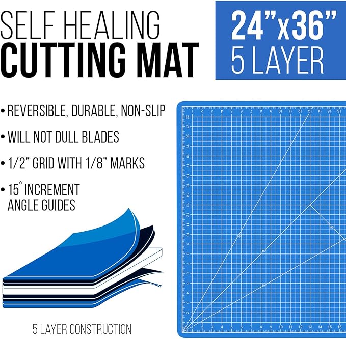 U.S. Art Supply 24" x 36" Self-Healing Cutting Mat 5-Ply - Double-Sided Pink/Blue Craft Mat, Non-Slip Cutting Mats for Crafts, Sewing, Quilting, Scrapbooking