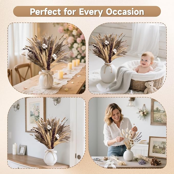 Pampas Grass Boho Home Decor 80PCS 17 inch Natural Dried Flowers for Vase Eucalyptus Stems Pompas Dried Flowers Bouquet DIY Arrangements Boho Wedding Bedroom Tables Rustic Decoration