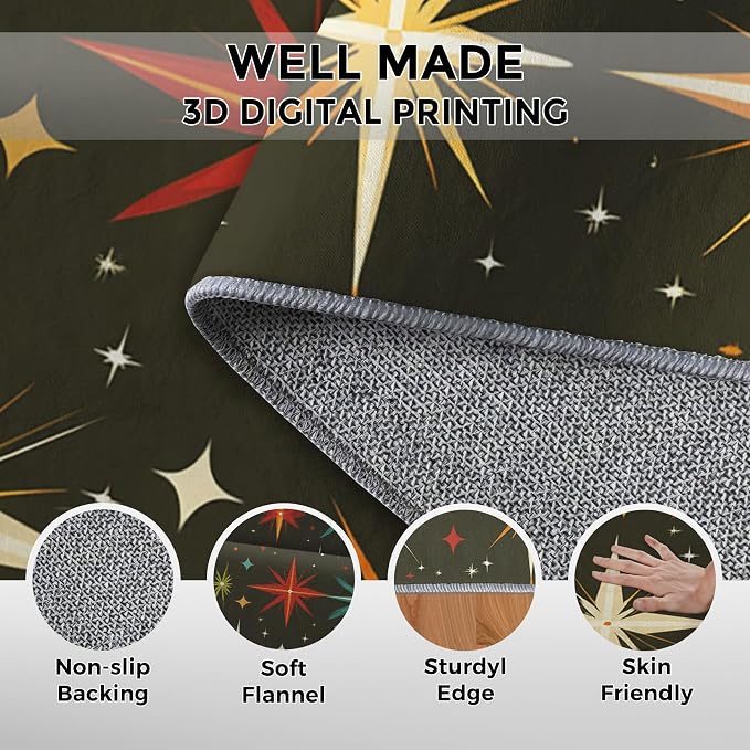 Atomic Rugs for Bedroom 5x6 ft, Abstract Starburst Area Rugs for Living Room, Washable Non Slip Low Pile Mid Century Modern Carpet, Home Decor PF-P 107