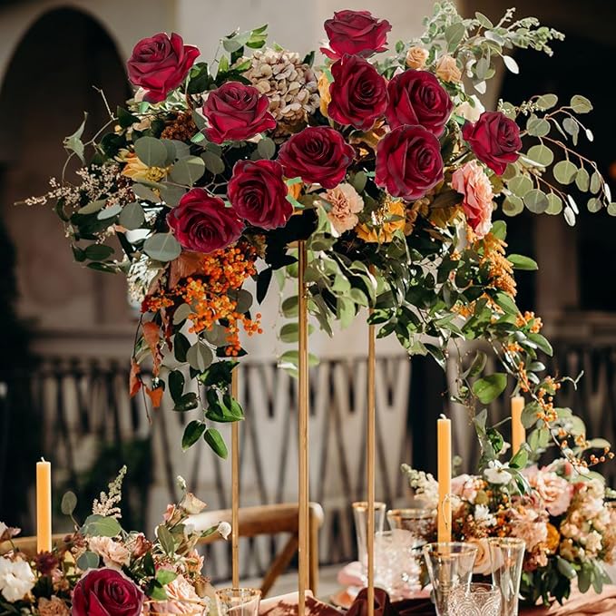 50pcs Artificial Roses Flowers in Bulk,Realistic Silk Fake Rose with Long Stem for Wedding Centerpieces Bouquet Party Floral Arrangement Home Decoration (Burgundy)