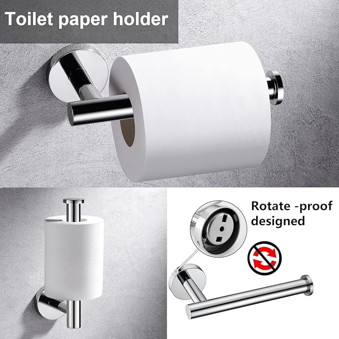 6 Pieces Polished Chrome Bathroom Hardware Accessories Set, SUS304 Stainless Steel 24 Inch Bath Towel Bar Set, Round Bathroom Towel Holder Set, Towel Racks for Bathroom Wall Mounted