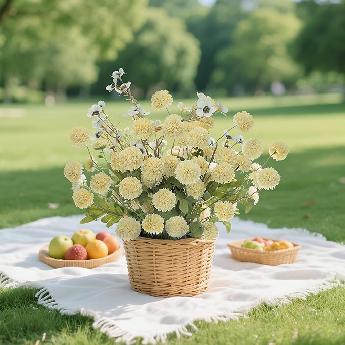 8PCS 20.5In Yellow Fake Flowers Artificial Chrysanthemum Faux Mums Matching 2PCS White Daisy Faux Flowers for Vase Fall Long Stems Flower Silk Flower for Home Decor Wedding Decor (No Vase)