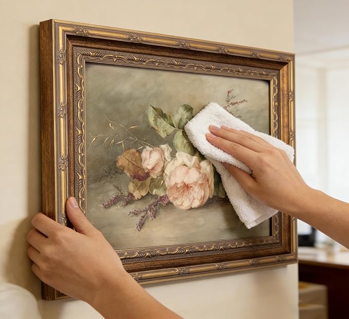 Vintage Gold Framed Flower Still Life Wall Art Retro Rose and Wildflower Wall Decor Pink Floral Print artwork Farmhouse Country Flower painting Picture for Gallery Kitchen Living Room Bedroom 9X11in