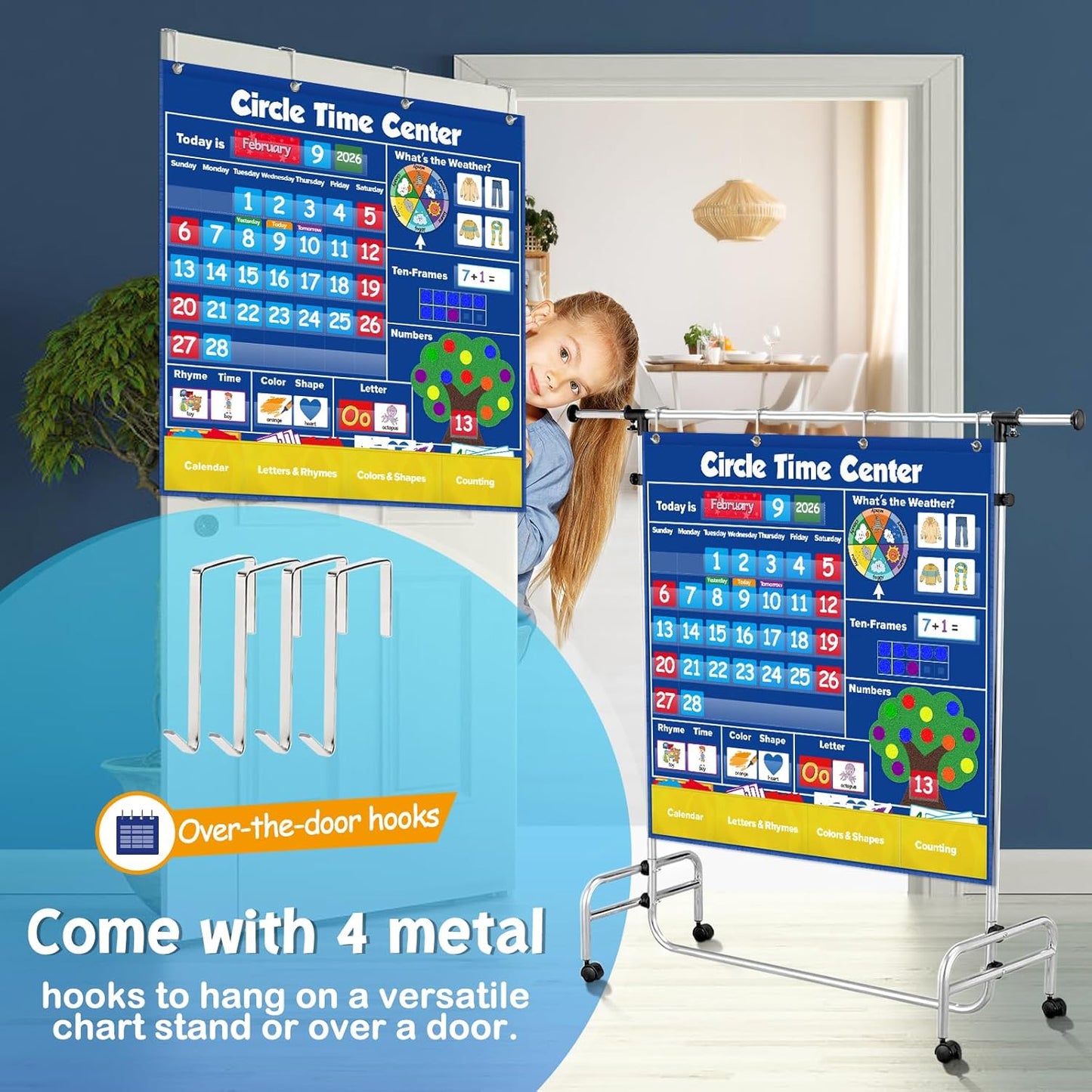 Torlam Circle Time Learning Center - Kids Calendar Pocket Chart & Weather Chart Set for Preschool Activities
