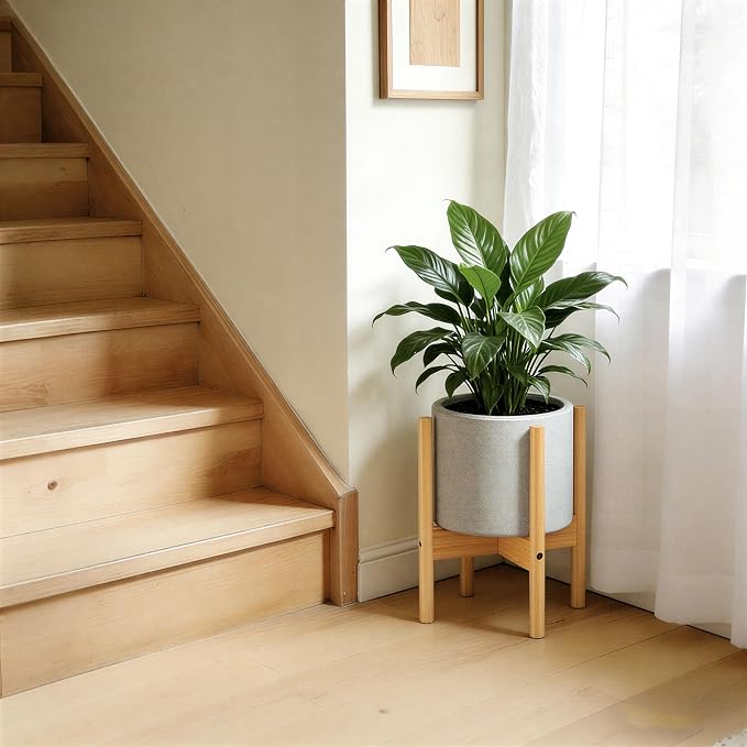 ALIGADO Bamboo Plant Stand Indoor, for Up to 12 Inch Pots, Built to Fit Corners, Sturdy & Stable Design, Natural Wood Color