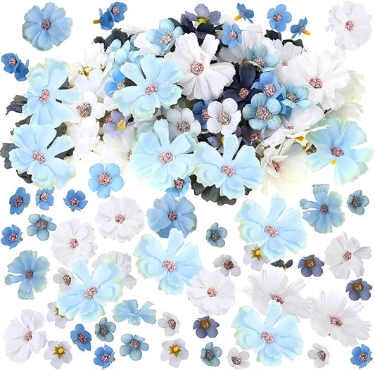 Geosar 120 Pcs Small Flowers for Crafts Mini Faux Flowers Artificial Silk Fabric Floral Arrangement Decor for DIY Wreath Bouquets Wedding Shower Home Decor(Blue,Fresh Style)