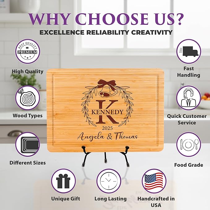 Personalized Cutting Board for Christmas, Gifts for Couples 2025, Custom Engraved with Names & Date, Unique Holiday, Bridal Shower, Anniversary & Newlyweds Present