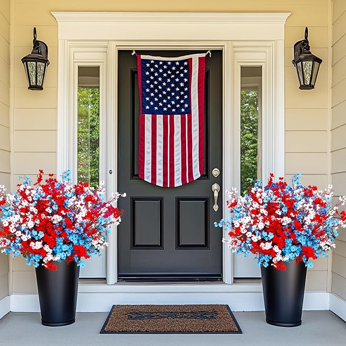 Yastouay 4th of July Artificial Flowers Decorations, 10 Pcs Red White and Blue Decorations, Fake Patriotic Babys Breath Flowers for Independence Day Decor Floral Arrangement