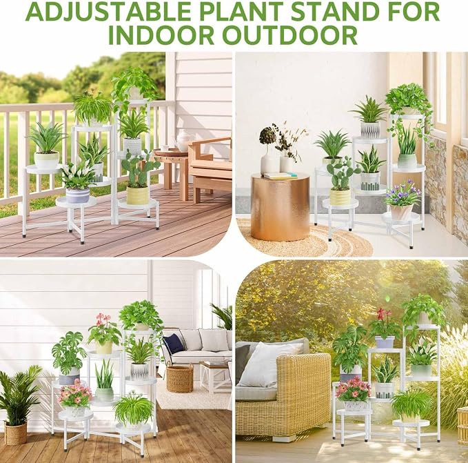 iDavosic.ly 7 Tier Large Plant Stand Indoor, 10 Inch Wide Tall Corner Metal Plant Stands Outdoor for Multiple Plants, Folding Tiered Flower Display Holder Rack Shelf, White