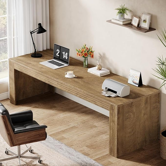 Tribesigns 79-Inch Extra Long Desk, Two Person Double Desk for Home Office, Wooden Long Computer Desk Writing Table for Office, Natural