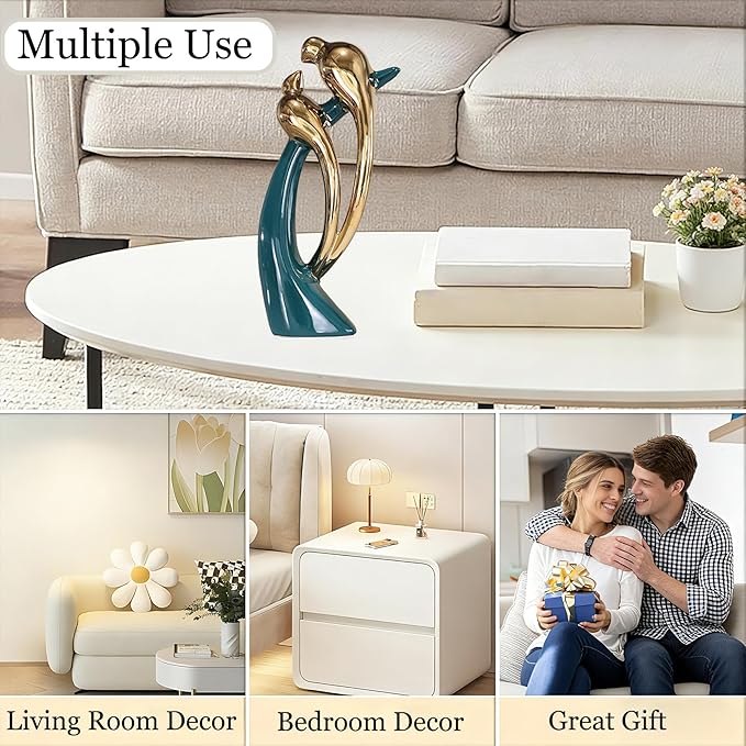 Modern Abstract Art Ceramic Statue Birds Statues Gold Ceramic Birds Figurines Home Decor,Collectible Figurines Sculpture Decoration Ornaments for Living Room,Office,Kitchen,Bedrooms(Lovebirds)