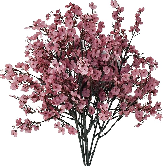 Mandy's Dusty Pink Artificial Baby’s Breath European Flowers 6 Bundles Silk Gypsophila with Bendable Stems for Fall Thanksgiving & Christmas Centerpiece Wedding Decor and Table Arrangements