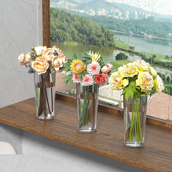 Clear Acrylic Cylinder Vase, Tall Plastic Vase for Centerpieces, 6 Packs