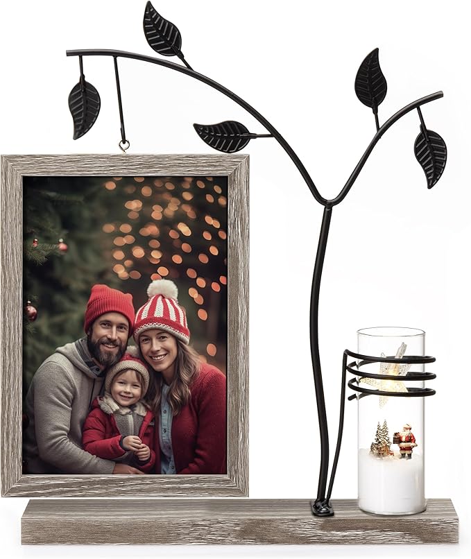 Afuly 5x7 Picture Frame with Bud Vase for Plants Flowers, Family Picture Frames Rustic Double Photo Frame Tabletop Display Decor, Anniversary Wedding Gifts, Dark Brown