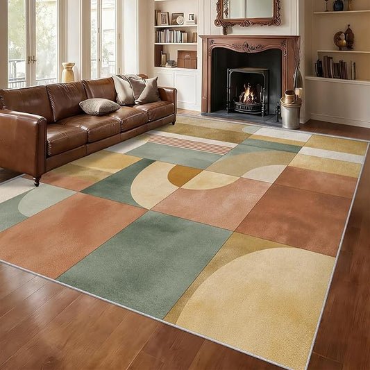5x6 Mid Century Modern Rugs for Bedroom Decor, Washable Abstract Geometric Pattern Area Rug, Living Room Home Decoration, Non Slip Soft Thin, Mid Century Decor Carpet PF-P 117