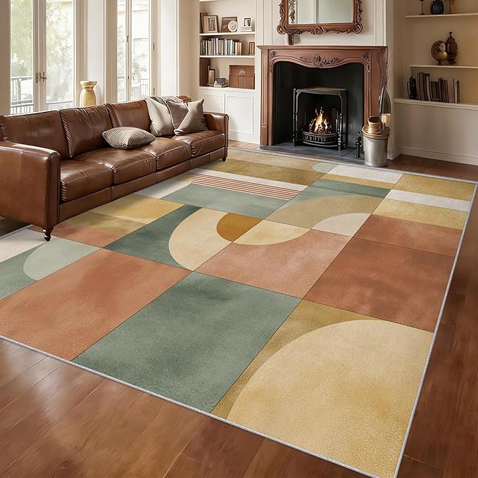 4x6 Mid Century Modern Rugs for Bedroom Decor, Washable Abstract Geometric Pattern Area Rug, Living Room Home Decoration, Non Slip Soft Thin, Mid Century Decor Carpet PF-P 117