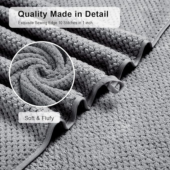 2 Pcs Gray Hand Towel Set 16"x31" Soft Highly Absorbent Quick Dry Bathroom Towels Polyester Plush Towels Set Woven Towels for Bathroom Kitchen Hotel Spa Gym