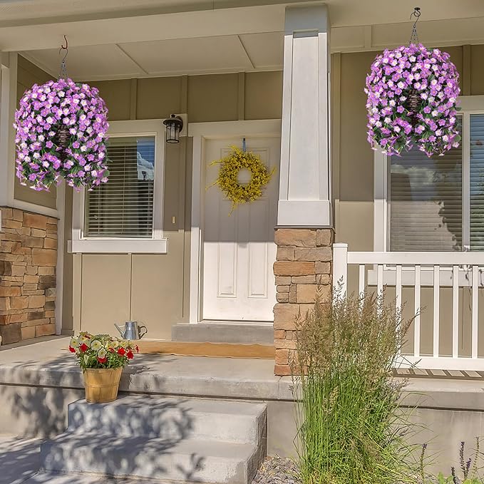 HyeFlora Artificial Fake Hanging Flowers with Basket for Outdoor Decoration,UV Resistant Faux Silk Daisy Flowers Light Fuchsia Orchid Vines in Planter Realistic Hanging Baskets for Home Porch Garden