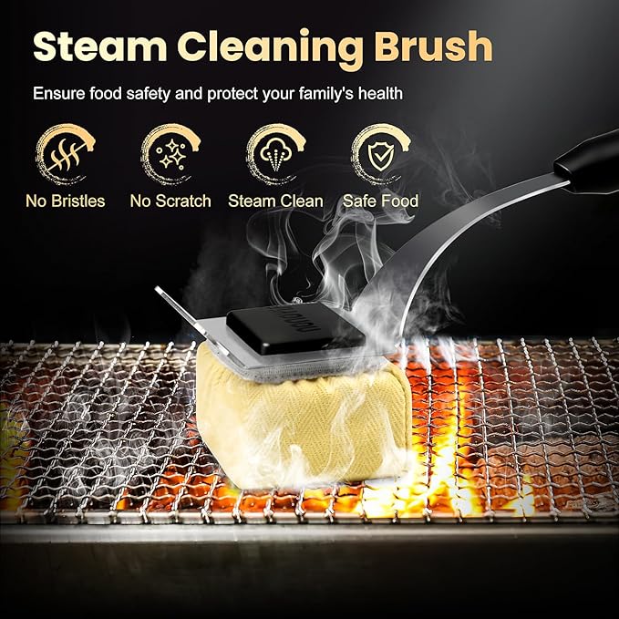 nonoYif Grill Brush Bristle Free + 5 Replaceable Pads, Grill Cleaner Brush for Outdoor Grill, Steam Grill Brush and Scraper for Cast Iron/Stainless Steel Grates, BBQ Grill Brush, Gift for Men Dad