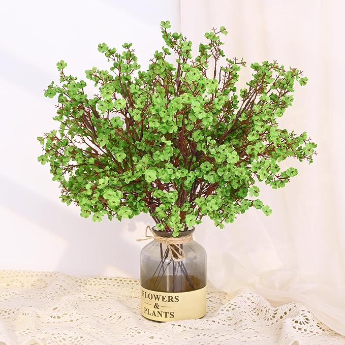 Yastouay 10 Pcs St Patricks Day Decorations, Silk Green Flowers Babys Breath Flowers Artificial Bulk, Spring Fowers Artificial for Decoration for DIY Home Centerpiece Table Decor
