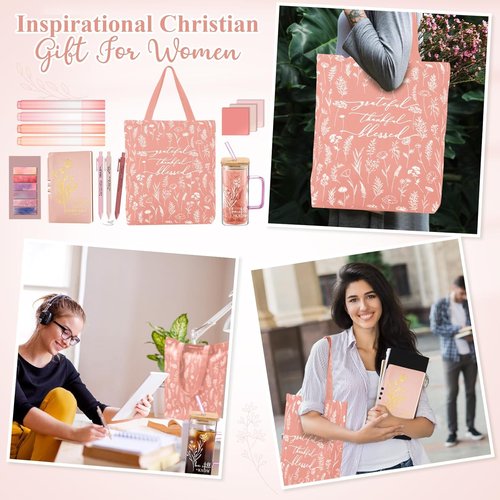 Reallnaive 14-Piece Mother's Day Christian Gift Set | Bible Journaling Kit with Glass Cup & Notebook (Pink)