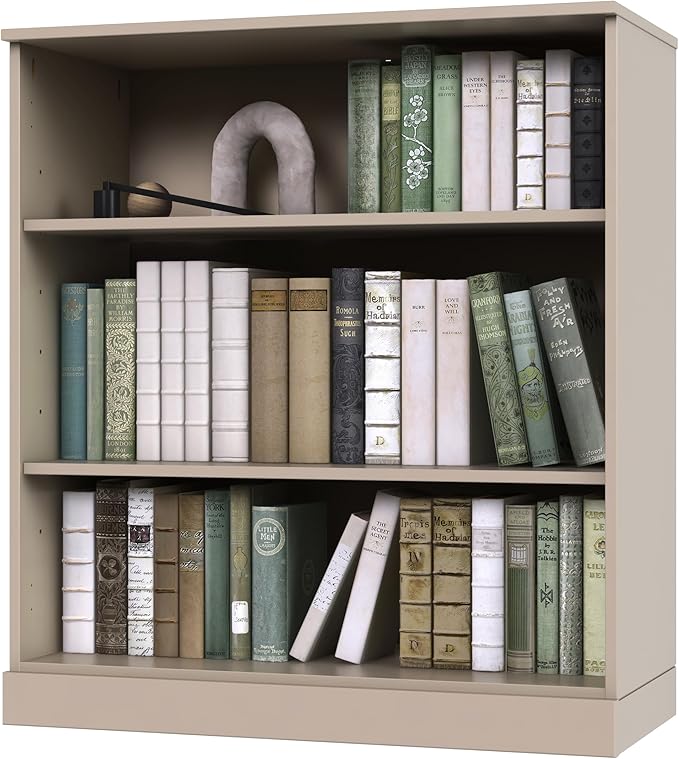 Palace Imports Solid Wood Bookcase - 3 Tier Floor Standing Bookshelf - 36" Short Storage Shelf, 32” Wide - Beige, Display Furniture for Living Space, Renewable 100% Eco-Friendly Wood, Made in Brazil