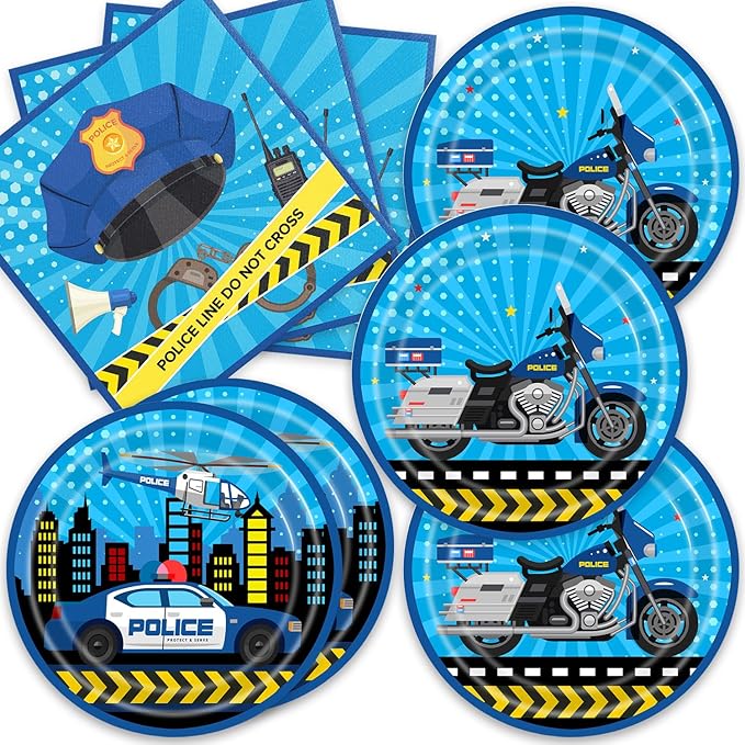 40Pcs Police Birthday Party Decorations Blue Disposable Birthday Plates and Napkins Set Supplies for Police Party Favors Police Party Decorations
