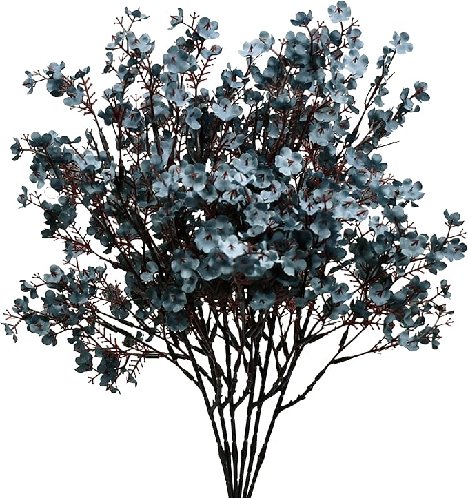 Mandy's Dusty Blue Artificial Baby’s Breath European Flowers 6 Bundles Silk Gypsophila with Bendable Stems for Fall Thanksgiving & Christmas Centerpiece Wedding Decor and Table Arrangements