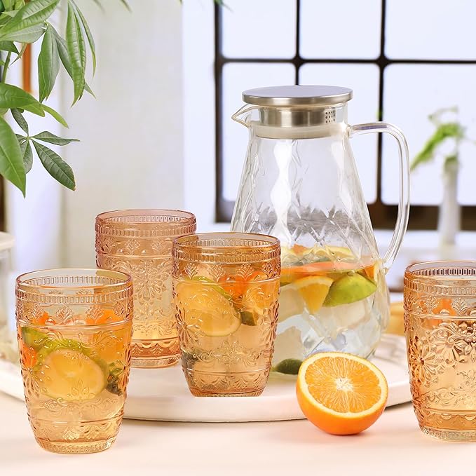 abrwyy Drinking Glasses Set of 6, Amber Glassware, Amber Drinking Glasses, Kitchen Glasses, 14oz Water Glasses, Colored Glasses Drinking Set for Home Dinner Party Wedding
