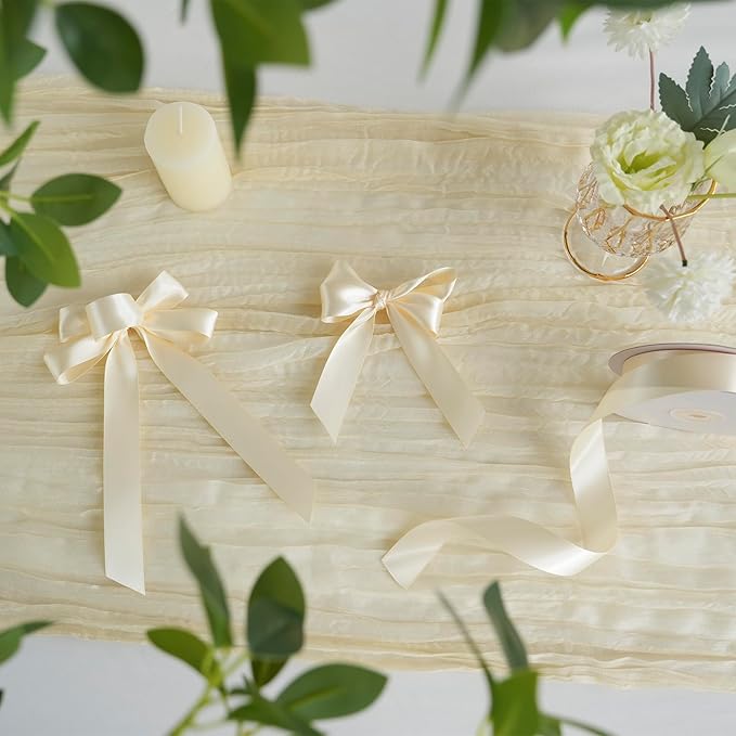 MEEDEE Ivory 1 Inch Ribbon Lux Double Faced Satin Ribbon by 50 Yards Polyester Cream Ribbons Ivory Wrapping Ribbons for Crafts, Satin Wedding, Flower Bouquet, Holiday Decorating