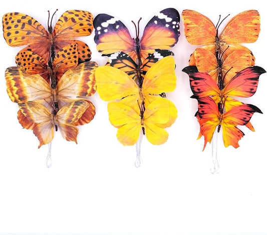 12 PCS Artificial Fabric Butterflies, 2 Sizes Reusable Butterly Crafts Decor, DIY 3D Butterfly Decorations for Fake Flowers Floral Nursery Wedding Tea Party Birthday Easter Spring. (Orange Large)