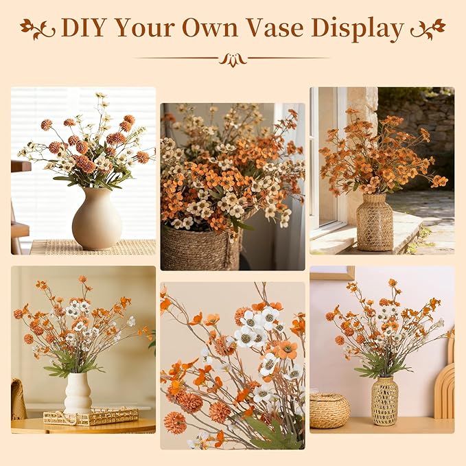 10-Pack Artificial Flowers UV Resistant & Waterproof, Lifelike Faux Flowers Bouquet for Home Decor, Bendable Stems for Indoor Outside Patio Garden, No Maintenance Fade-Proof Centerpiece