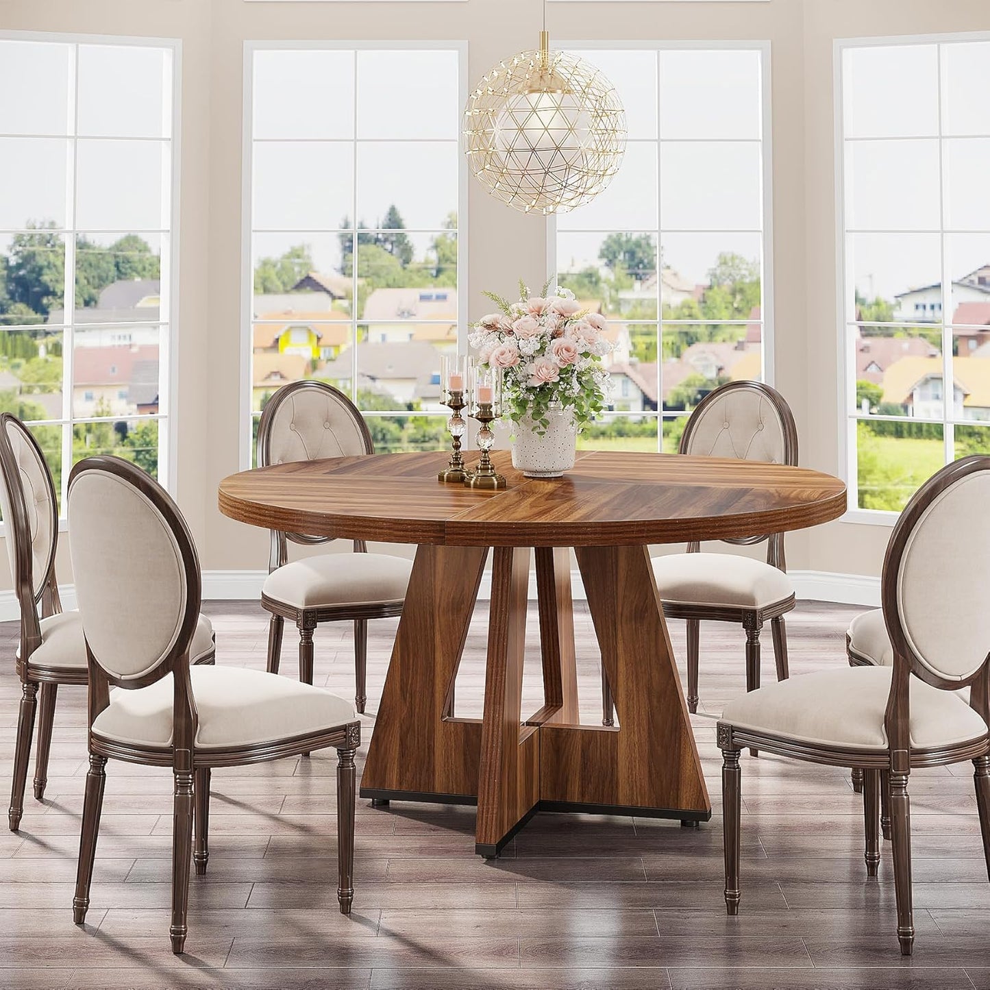 Tribesigns 47-Inch Round Dining Table - Rustic Brown Wood Kitchen Table for 4-6 | Farmhouse Accent Furniture