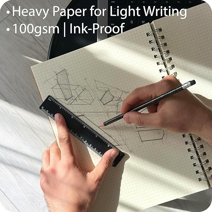 le vent 2 pack Grid Paper Large Spiral Notebook 8.5 x 11 with 100gsm Thick Paper - Square Graph Quad Ruled Notebooks for Math, Science, Engineering - 200 Pages of Lay Flat, Ink Proof Paper - A4