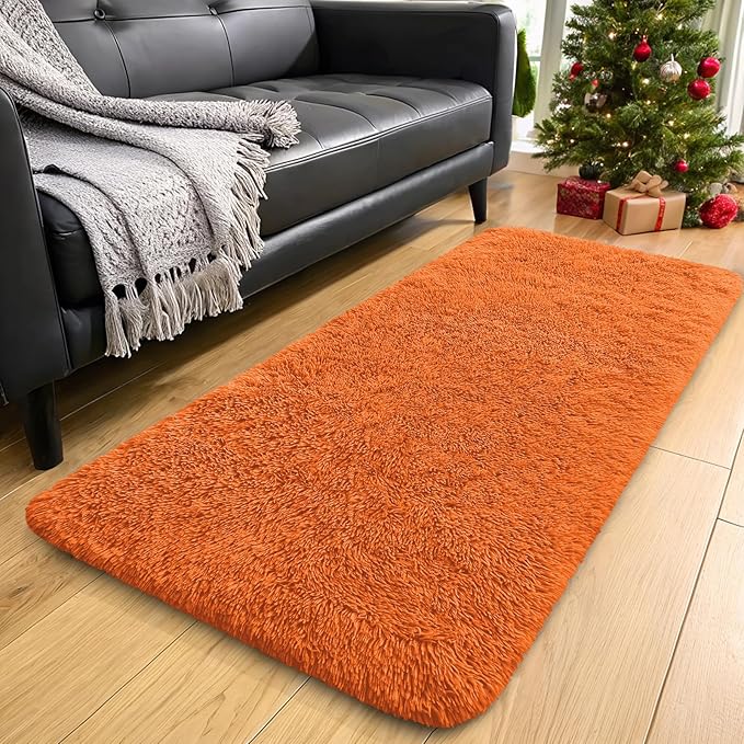 OLANLY 2x6 Machine Washable Runner Rugs for Hallway, Soft Fluffy Shaggy Bedside Rugs for Bedroom, Living Room, Indoor Floor Carpet for Kids Girls and Boys, Nursery Rooms, Home Decor Aesthetic, Orange