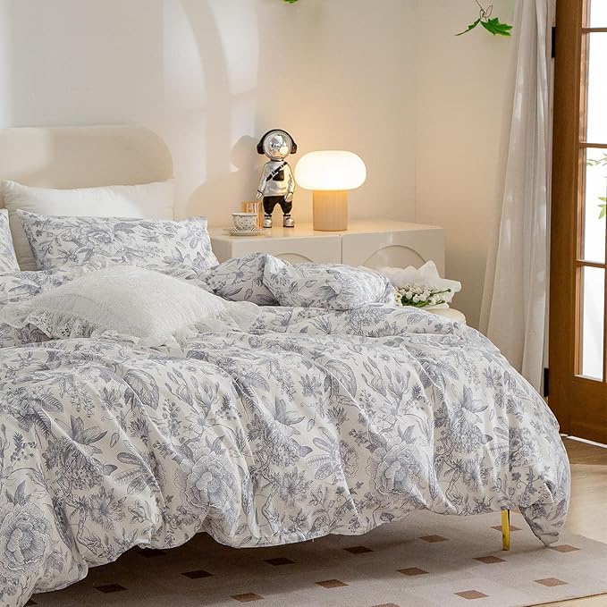Queen Comforter Set Floral 3 Pieces Soft Bedding Comforter Set Garden Style Vintage Floral Botanical Flower Comforter Set for All Seasons 1 Comforter and 2 Pillowcases (Flower, Queen)