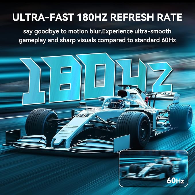 27 Inch QHD 2560×1440 Flat Gaming Monitor,180Hz MPRT 1ms Computer Monitor,HDMI2.0×2, DP1.2×2, Freesync,4000:1 Contrast Ratio, 99% sRGB,HDR