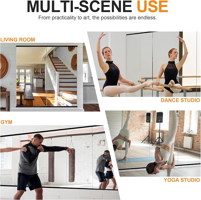Delma Home Gym Mirror, 50''x25''x2PCS Black Wall Mounted Large Frameless Tempered Glass Wall Mirror for Home Gym, Garage, Bedroom, Bathroom
