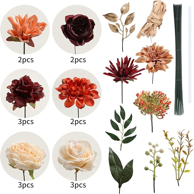 Artificial Flowers Combo, Fake Flowers for DIY Tables Centerpieces Baby Shower Bridal Shower Wedding Bouquet Arrangements Party Candle Holder Cake Decor Flower Home Decorations
