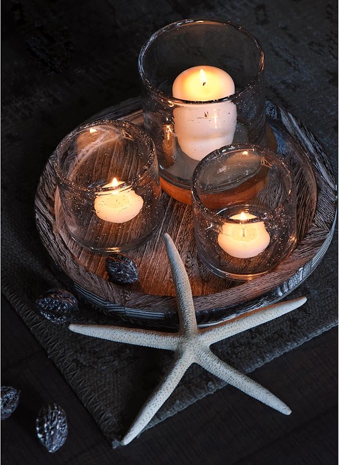ARIAMOTION Glass Candle Holder Set 3 Clear Seeded Bubbles Modern Farmhouse Centerpieces Coffee Table Rustic Hurricane Cylinders Pillar Votive Tealight