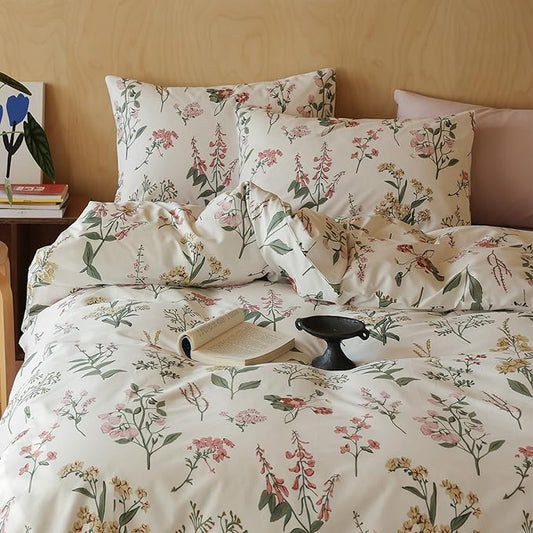 HighBuy Vintage Floral Comforter Set King Pink Yellow Botanical Coquette Bedding Comforters with 2 Pillowcases Women Girl Cottagecore Bedding Sets - 1 Fluffy Comforter 2 Pillow Shams