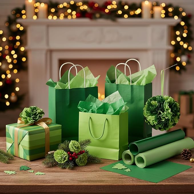Qilery 500 Sheets Christmas Green Tissue Paper Bulk for Gift Bags 15 x 20 Inch Acid Free Decoupage Packaging Wrapping Paper Sheets for Christmas Decoration DIY Crafts, Bouquet, Wedding, Shipping
