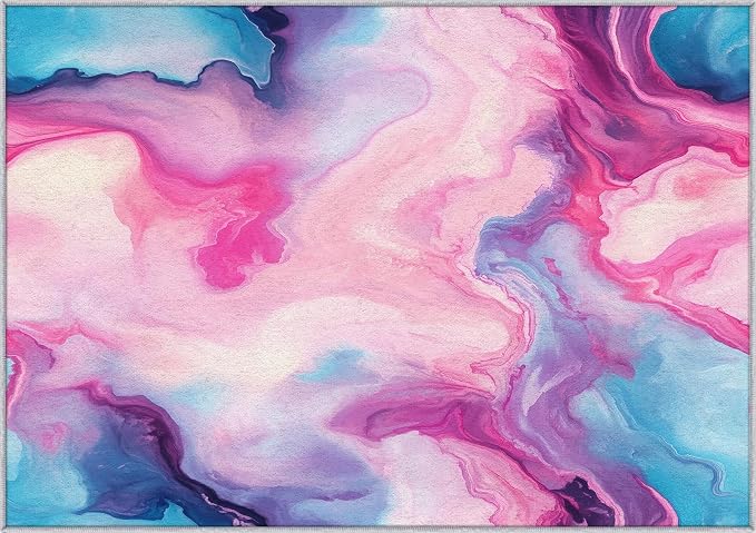 Colorful Marble Fluid Area Rug, Watercolor Abstract Pattern Carpet, Washable Non Slip Low Pile Soft Thin, Living Room Bedroom Home Decor Mat 6x9ft