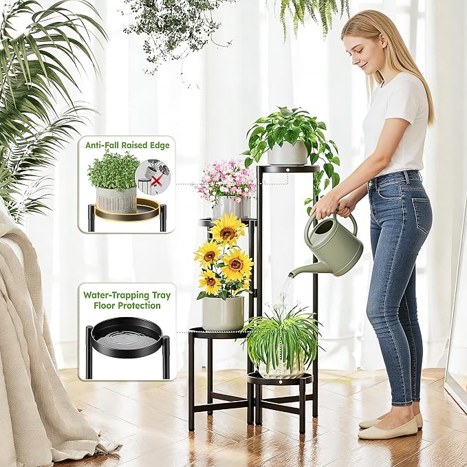 Tiered Plant Stand Indoor for Multiple Large Planter, 4 Tier Metal Corner Plant Stands Outdoor, Heavy Duty Planter Pot Holder Flower Stand, Floding Tall Display Racks for Patio Balcony Porch