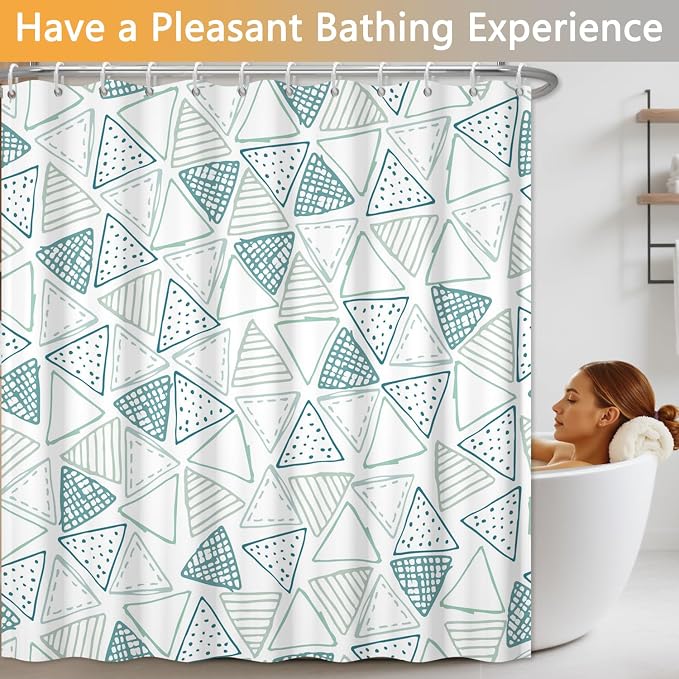 Mint Green Shower Curtain for Bathroom, Waterproof Machine Washable Ployester Fabric Shower Curtain Set with 12 Hooks, Triangle Modern Art Abstract Geometric Decorative Bath Curtains, 72x72 Inches