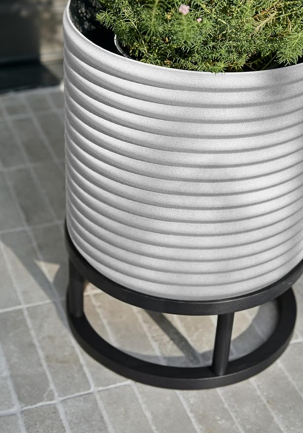 Veradek Mod Series Raised 13" Short Planter for Patio & Backyard | Durable Plastic-Stone Material w/Wooden Stand | Modern Décor for Plants & Flowers