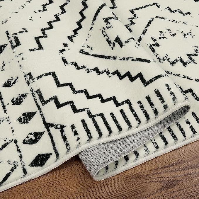 Wonnitar Moroccan Runner Rug, Washable 2'6"x8' Kitchen Runner Rug, Geometric White Hallway Bathroom Rug Runner, Non-Slip Long Boho Tribal Accent Floor Carpet for Bedroom Laundry (Beige,2'6"x8')